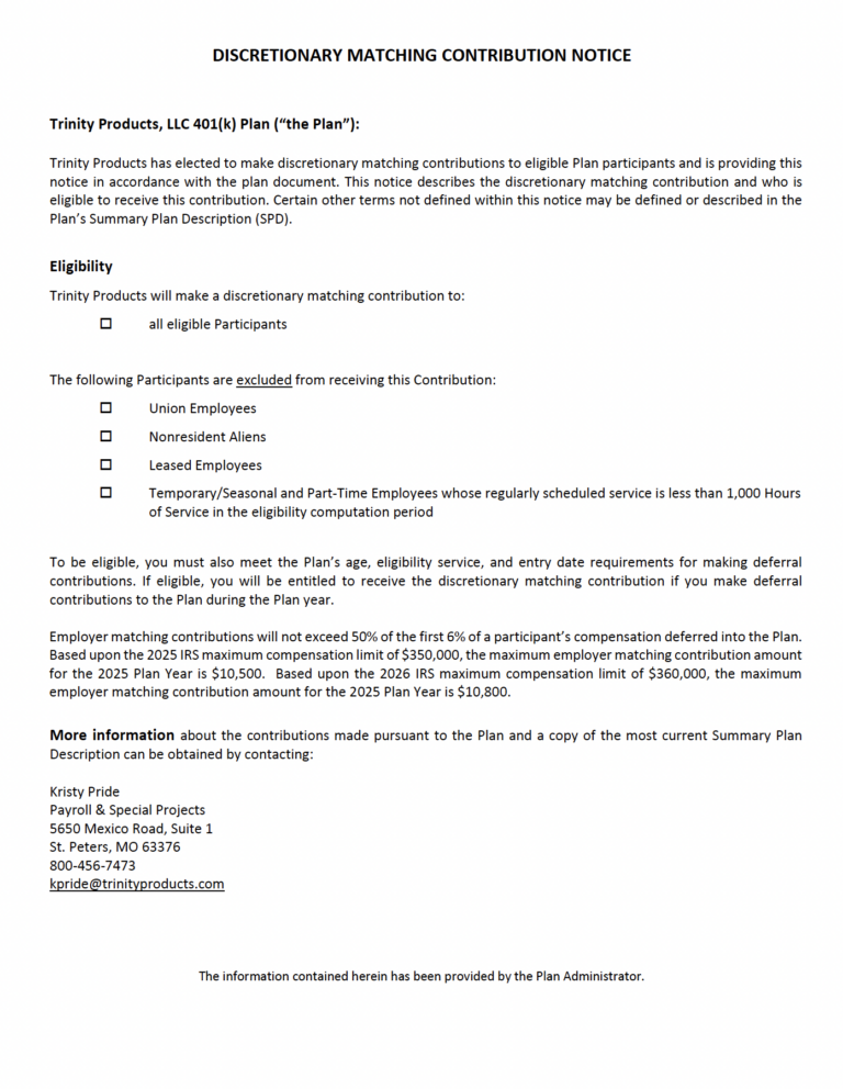 Discretionary Match Contribution Notice 25-26